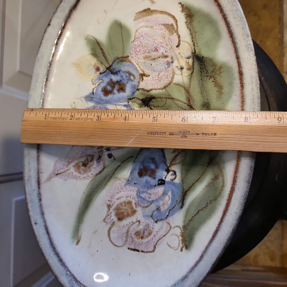 Vintage Awesome Mid Century Modern Signed Studio Ceramic Floral Platter 13" - Picture 11 of 14